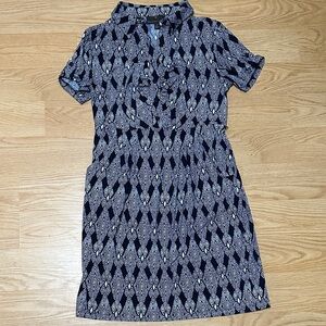 Fenn Wright Manson Navy and White Geometric Midi Dress size 4